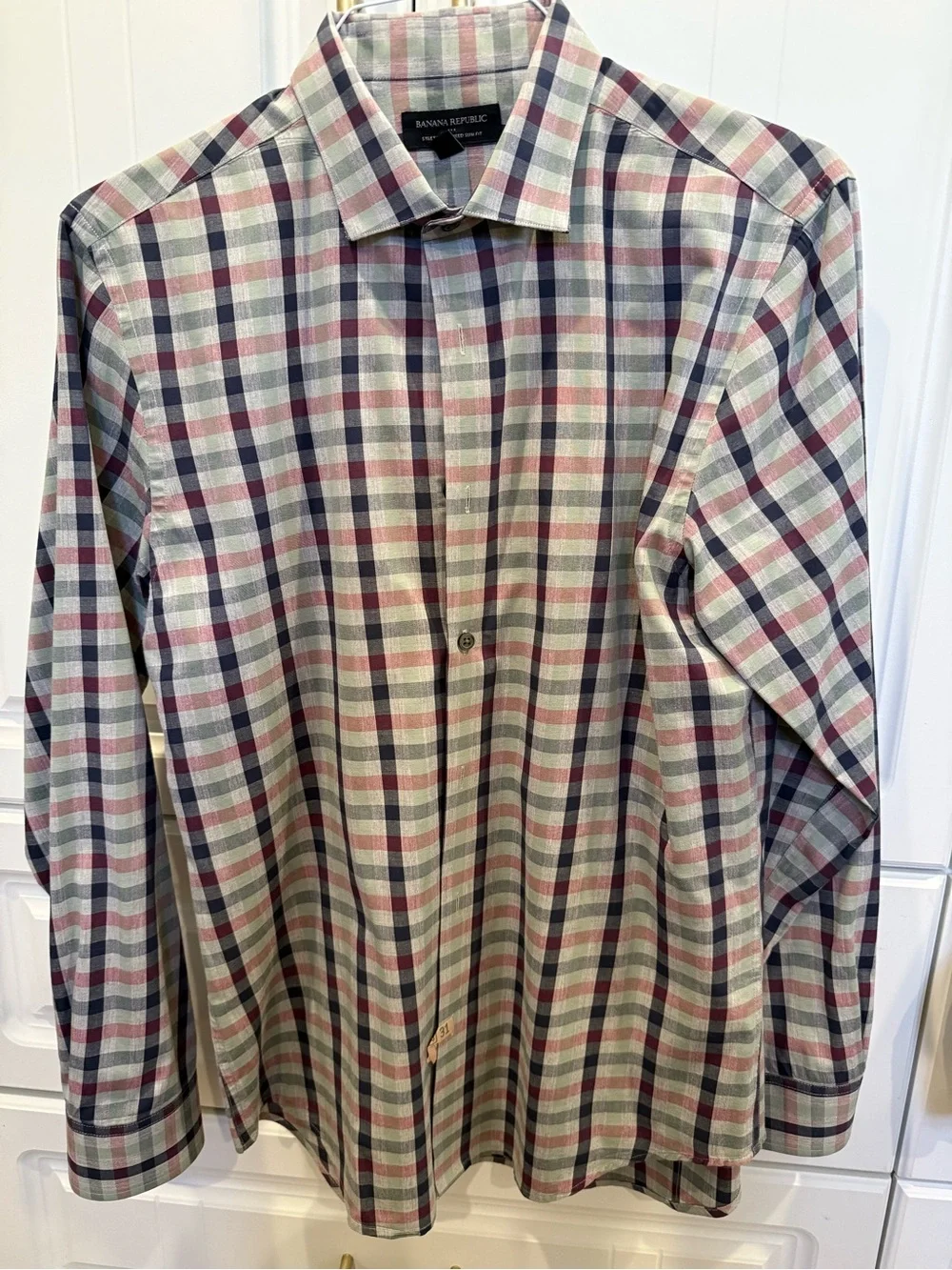 Banana Republic Men's Plaid Button-Up Shirt - Pink, Navy & Light Green